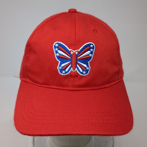 Butterfly USA Strapback Hat Red One Size Adjustable Embroidered Outdoor - Picture 2 of 7